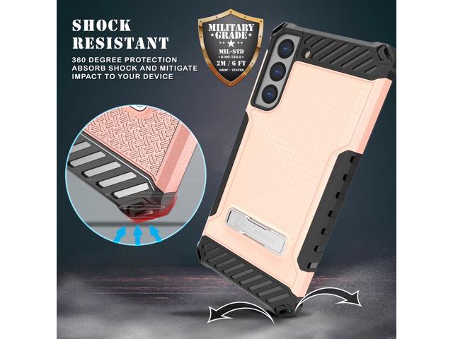 Blush Pink Case Cover with Metal Kickstand and Strap for Galaxy S22 5G