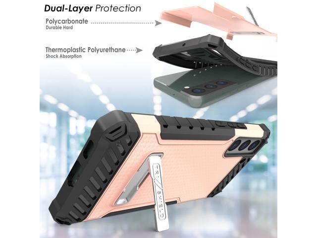 Blush Pink Case Cover with Metal Kickstand and Strap for Galaxy S22 5G