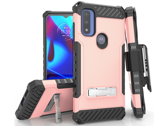 Blush Pink Case with Stand + Belt Clip + Strap for Moto G Pure / G Power 2022