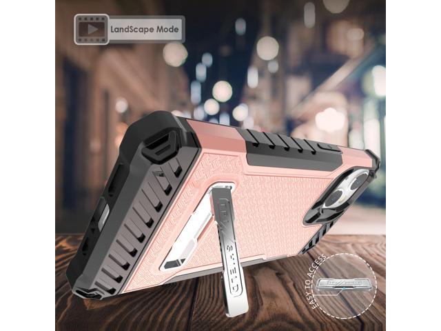 Blush Pink Rugged Case with Stand + Belt Clip Holster + Strap for iPhone 13