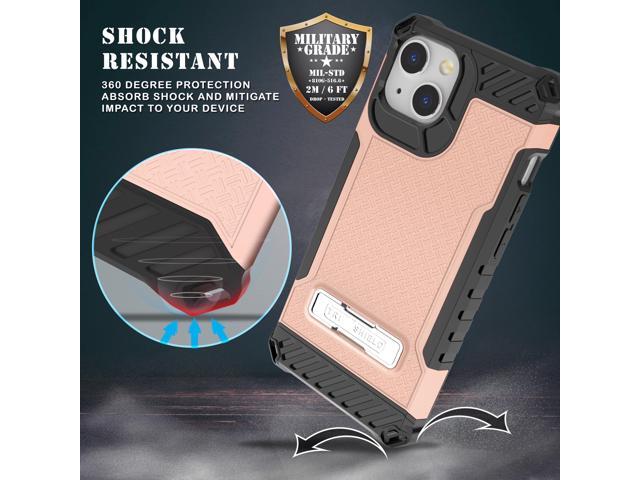 Blush Pink Hybrid Case Cover with Metal Kickstand and Strap for iPhone 13