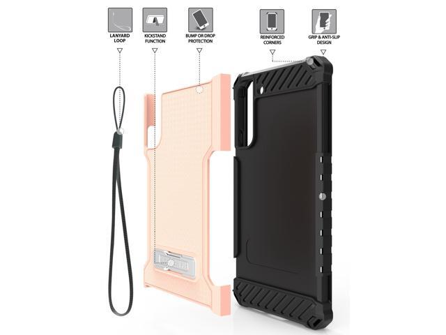 Blush Pink Case Cover with Metal Kickstand and Strap for Galaxy S22 5G