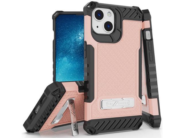 Blush Pink Hybrid Case Cover with Metal Kickstand and Strap for iPhone 13