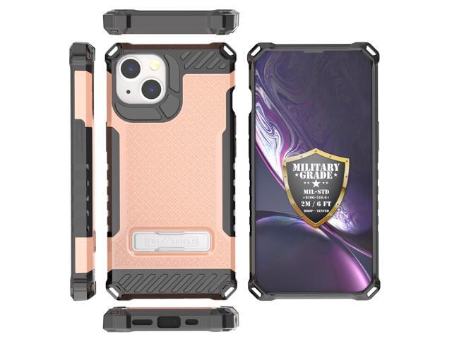 Blush Pink Hybrid Case Cover with Metal Kickstand and Strap for iPhone 13