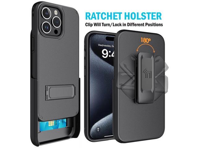 Hybrid Case w/ Stand and Belt Clip Holster Combo for iPhone 15 Pro Max - Black