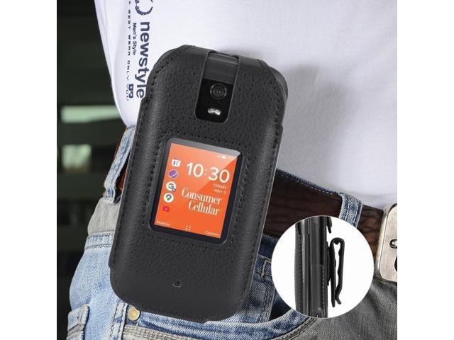 Black Vegan Leather Case with Belt Clip for Consumer Cellular Iris Flip Phone