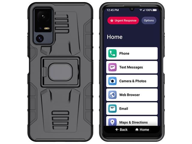 Rugged Case with Ring Grip Stand for Jitterbug Smart 4 Phone / TCL 40XL - Black