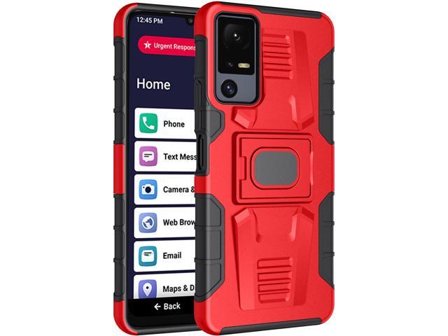 Rugged Case with Ring Grip Stand for Jitterbug Smart 4 Phone / TCL 40XL - Red