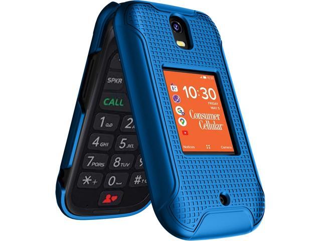 Hard Case and Belt Clip Holster for Consumer Cellular Iris Flip Phone - Blue