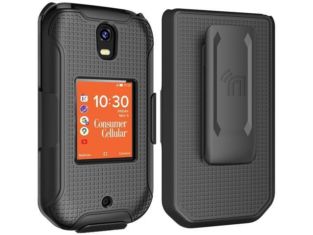 Hard Case and Belt Clip Holster for Consumer Cellular Iris Flip Phone - Black