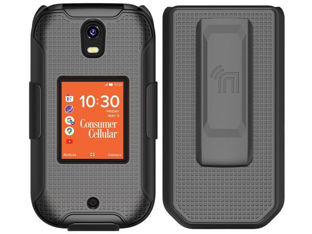 Hard Case and Belt Clip Holster for Consumer Cellular Iris Flip Phone - Black
