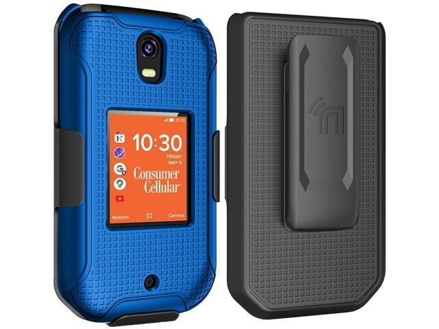 Hard Case and Belt Clip Holster for Consumer Cellular Iris Flip Phone - Blue