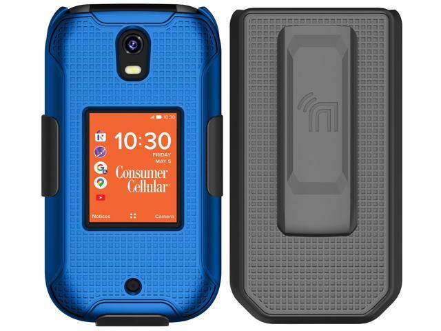 Hard Case and Belt Clip Holster for Consumer Cellular Iris Flip Phone - Blue