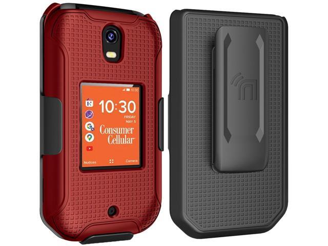 Hard Case and Belt Clip Holster for for Consumer Cellular Iris Flip Phone - Red