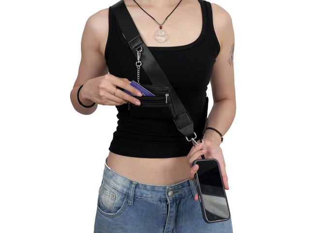 Universal Crossbody Phone Strap for Case with Zipper Pouch - Black