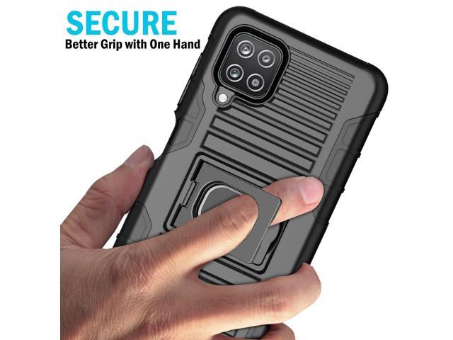 Black Rugged Grip Case with Ring Stand and Belt Clip for Samsung Galaxy A12 5G