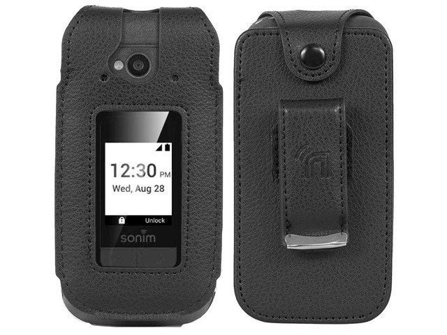 Black Leather Case with Belt Clip Screen Cover for Sonim XP3 Plus 5G Phone X320