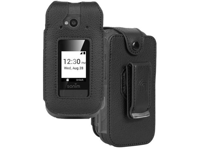 Black Leather Case with Belt Clip Screen Cover for Sonim XP3 Plus 5G Phone X320