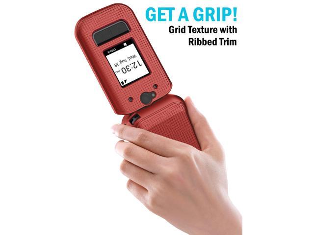 Grid Texture Hard Shell Case for Sonim XP3 Plus 5G Flip Phone (X320) - Bold Red
