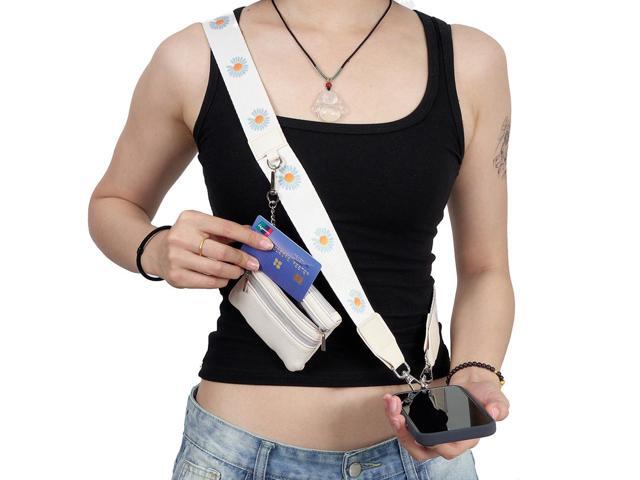 Universal Crossbody Phone Strap for Case with Zipper Pouch - Ivory Floral