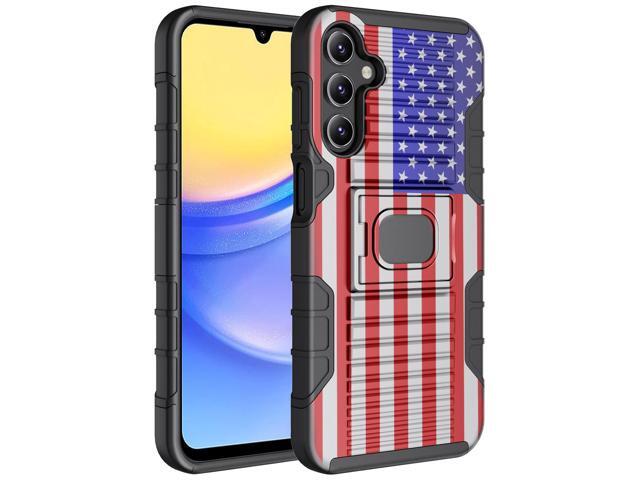 Rugged Hybrid Case Ring Grip Stand for Samsung Galaxy A15 5G Phone - USA Flag