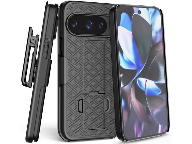 Slim Hard Case Stand Belt Clip Holster for Pixel 10 / Pixel 10 Pro Phone - Black