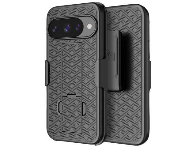Slim Hard Case Stand Belt Clip Holster for Pixel 10 / Pixel 10 Pro Phone - Black