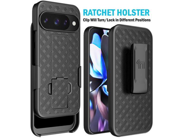 Slim Hard Case Stand Belt Clip Holster for Pixel 10 / Pixel 10 Pro Phone - Black