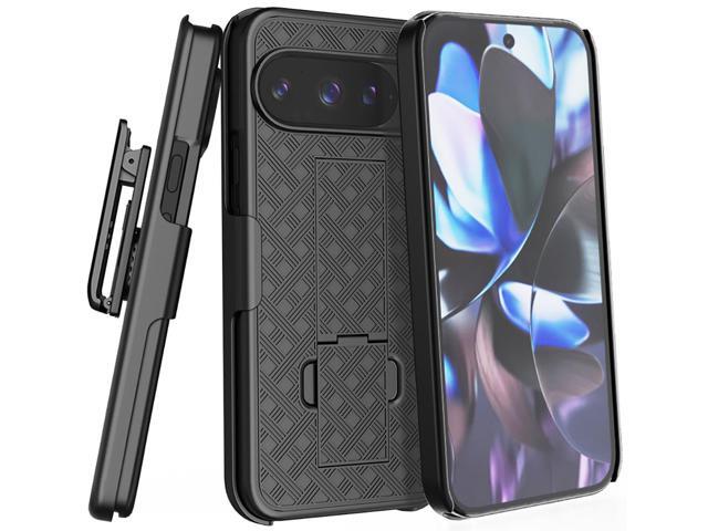 Slim Hard Case Stand and Belt Clip Holster for Pixel 10 Pro XL Phone - Black
