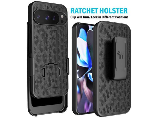 Slim Hard Case Stand and Belt Clip Holster for Pixel 10 Pro XL Phone - Black