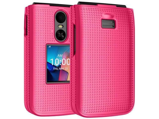 Grid Texture Hard Case Slim Cover for TCL Flip 4 Phone - Bright Pink