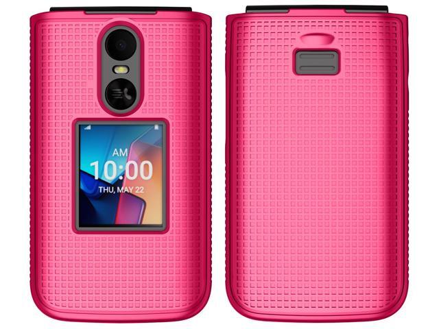 Grid Texture Hard Case Slim Cover for TCL Flip 4 Phone - Bright Pink