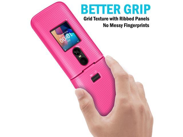 Grid Texture Hard Case Slim Cover for TCL Flip 4 Phone - Bright Pink
