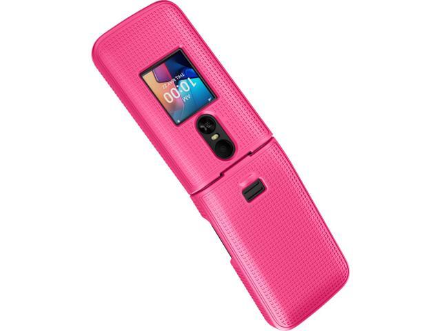 Grid Texture Hard Case Slim Cover for TCL Flip 4 Phone - Bright Pink