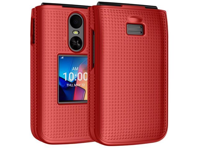 Grid Texture Hard Case Slim Cover for TCL Flip 4 Phone - Bold Red