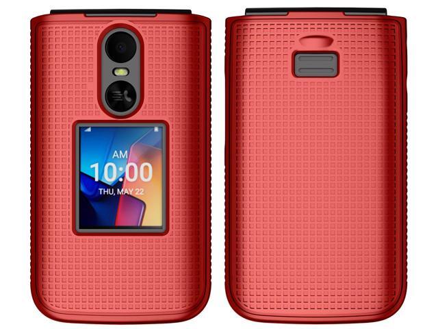 Grid Texture Hard Case Slim Cover for TCL Flip 4 Phone - Bold Red