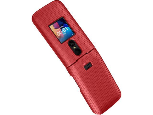 Grid Texture Hard Case Slim Cover for TCL Flip 4 Phone - Bold Red