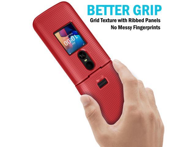 Grid Texture Hard Case Slim Cover for TCL Flip 4 Phone - Bold Red