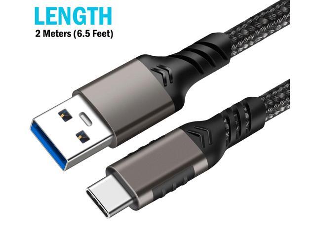 USB-C / USB-A Rugged Braided Charge/Sync Cable for Phone - 2 Meter Long 6.5 feet