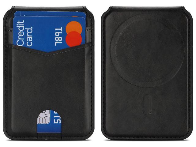 Leather Wallet Credit Card ID Holder for iPhone Compatible with Magsafe - Black