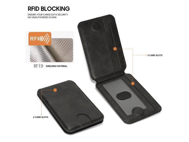 Leather Wallet Credit Card ID Holder for iPhone Compatible with Magsafe - Black