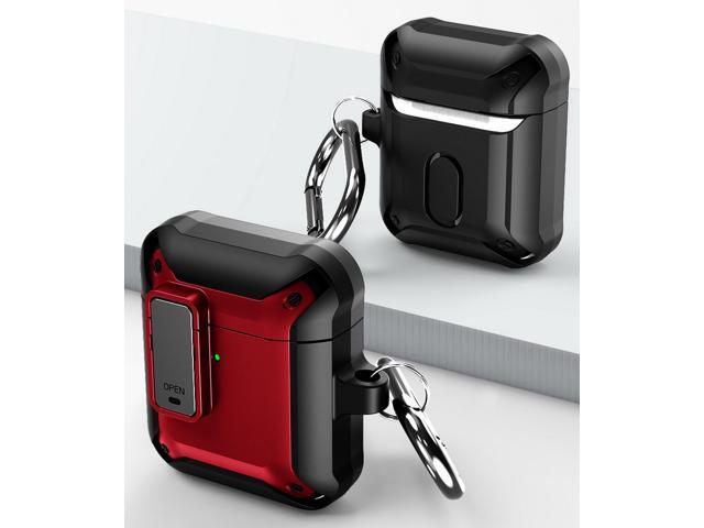 Secure Click Case Rugged Cover with Carabiner Clip for Airpods (Gen 1 & 2) - Red