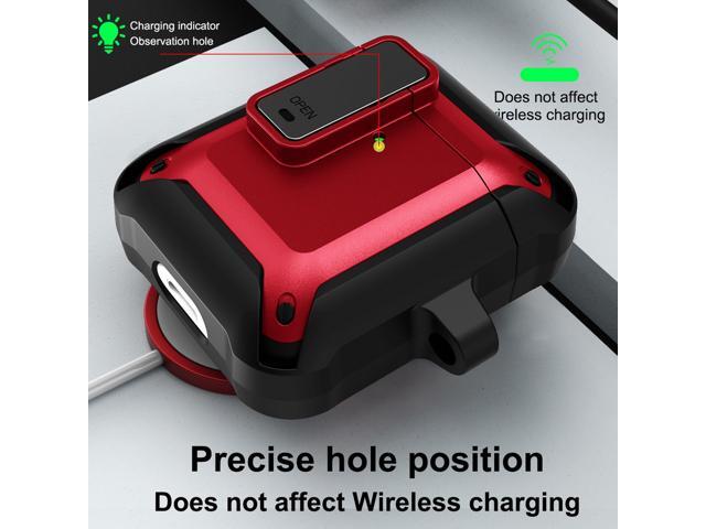 Secure Click Case Rugged Cover with Carabiner Clip for Airpods (Gen 1 & 2) - Red