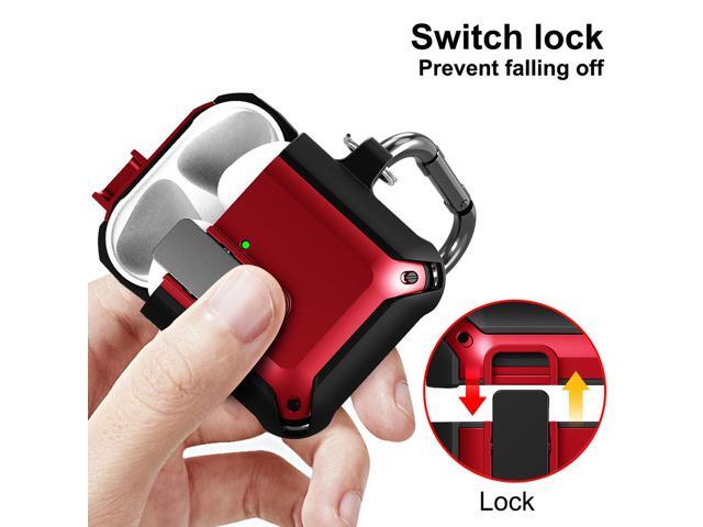 Secure Click Case Rugged Cover with Carabiner Clip for Airpods (Gen 1 & 2) - Red