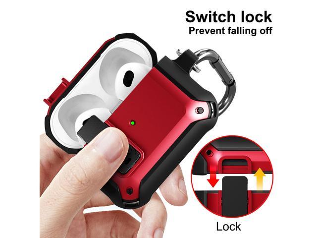 Secure Click Case Rugged Cover with Carabiner Clip for Airpods 3rd Gen - Red