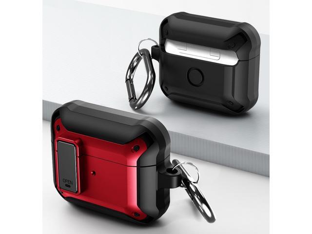 Secure Click Case Rugged Cover with Carabiner Clip for Airpods 3rd Gen - Red