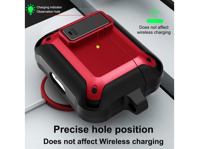 Secure Click Case Rugged Cover with Carabiner Clip for Airpods 3rd Gen - Red