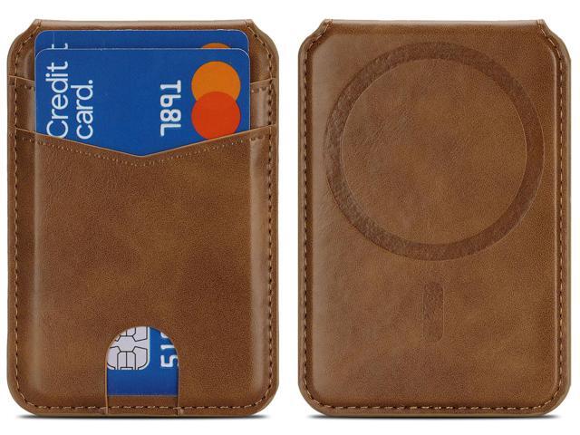 Leather Wallet Credit Card ID Holder for iPhone Compatible with Magsafe - Brown