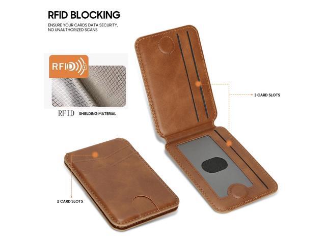 Leather Wallet Credit Card ID Holder for iPhone Compatible with Magsafe - Brown