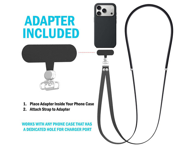 Crossbody Phone Strap Double Lanyard with Universal Adapter for Case - Black